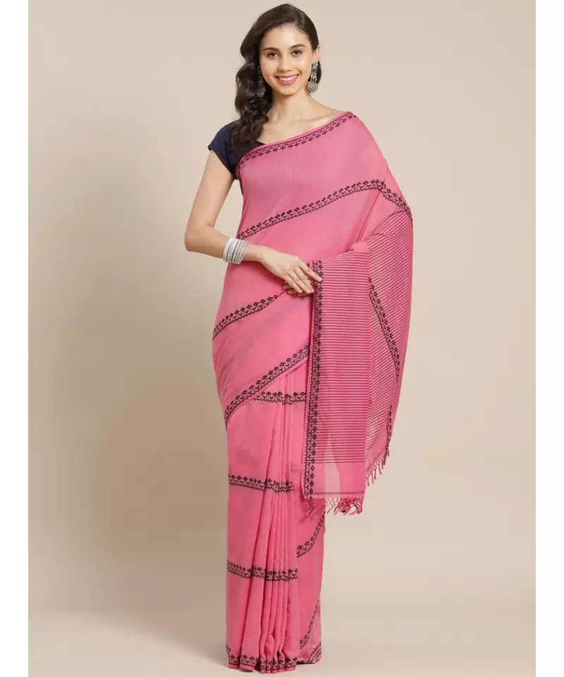 PINK Khadi hand woven saree with blouse