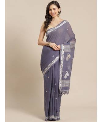 blue Khadi hand woven saree with blouse 1