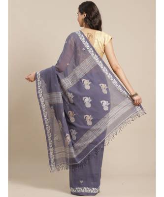 blue Khadi hand woven saree with blouse 2