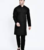 Black plain rayon stitched kurta pajama