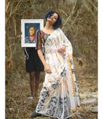 White Line  Linen Saree All Over Flower Printed With Printed Blouse
