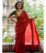 Red Line Linen Saree All Over Round With Printed Blouse