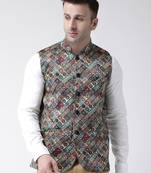 multicolor printed viscose nehru-jacket