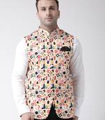 White printed viscose nehru-jacket