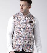 White printed viscose nehru-jacket