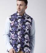 Black printed viscose nehru-jacket