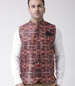 Brown printed viscose nehru-jacket