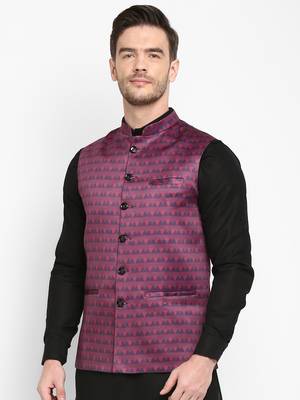 purple printed viscose nehru-jacket 3