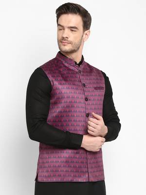 purple printed viscose nehru-jacket 4