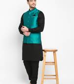 Green plain silk blend nehru-jacket