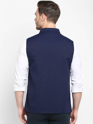 blue plain cotton nehru-jacket 2