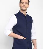 blue plain cotton nehru-jacket