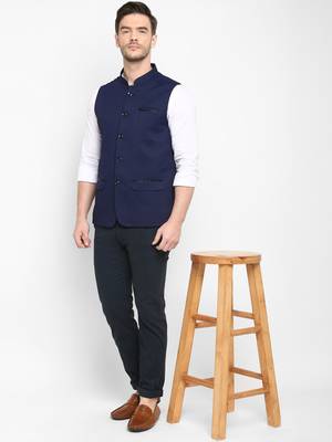 blue plain cotton nehru-jacket 4