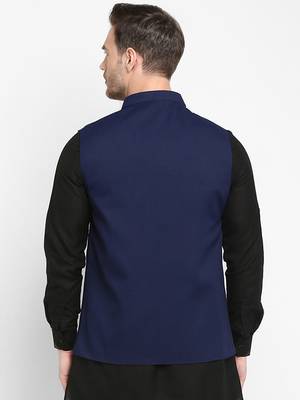 blue plain cotton nehru-jacket 2