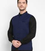 blue plain cotton nehru-jacket