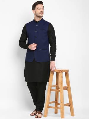 blue plain cotton nehru-jacket 4