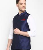 blue plain silk blend nehru-jacket