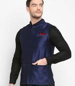 blue plain silk blend nehru-jacket