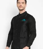 Black plain silk blend nehru-jacket