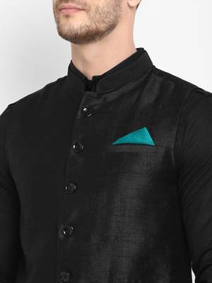 Black plain silk blend nehru-jacket 4