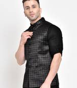 Black printed viscose nehru-jacket