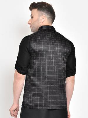 Black printed viscose nehru-jacket 3