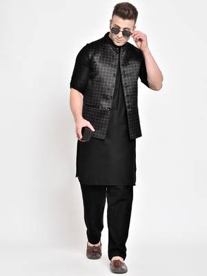 Black printed viscose nehru-jacket 4
