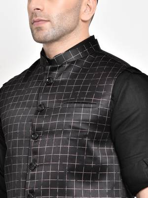 Black printed viscose nehru-jacket 5