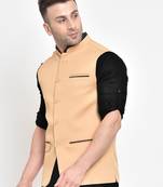 beige plain viscose nehru-jacket