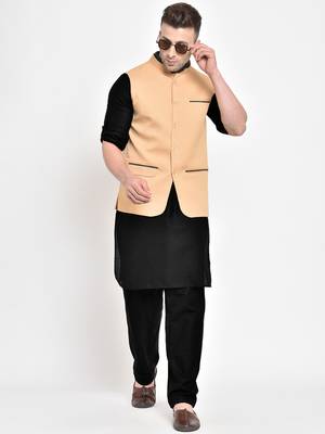 beige plain viscose nehru-jacket 4