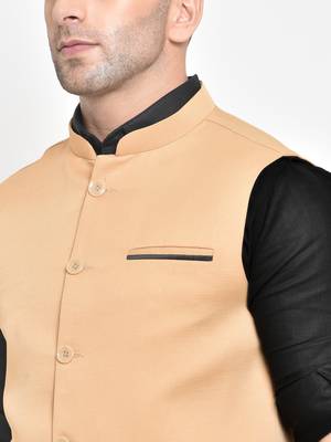 beige plain viscose nehru-jacket 5