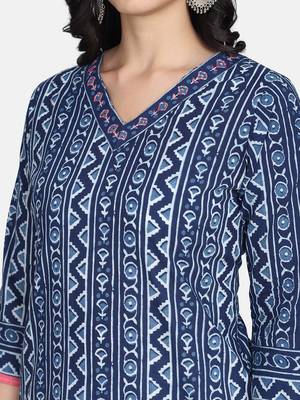 Indigo Handblock Printed Kurta 12