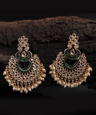 Green Gold Plated Stone Jhumkas 1