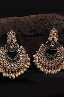 Green Gold Plated Stone Jhumkas