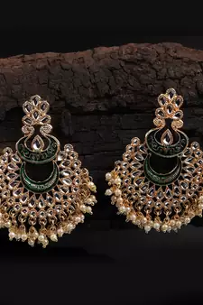 Green Gold Plated Stone Jhumkas
