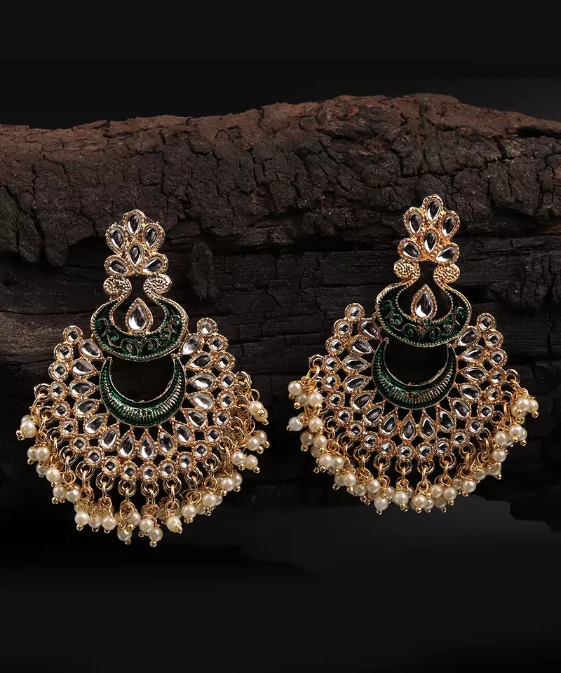 Green Gold Plated Stone Jhumkas