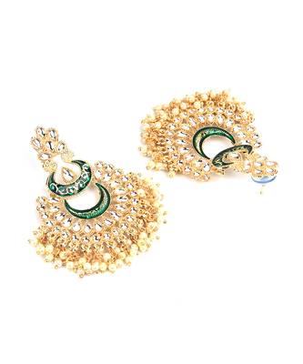 Green Gold Plated Stone Jhumkas 4