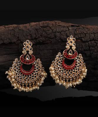 Red Gold Plated Stone Jhumkas 1