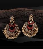 Red Gold Plated Stone Jhumkas