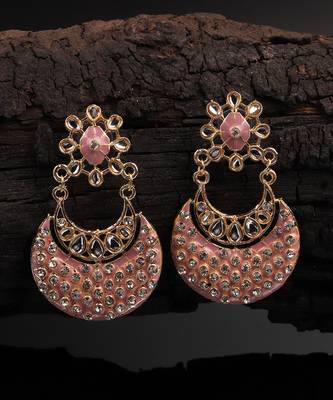 Pink Gold Plated Chandbali Earrings 1