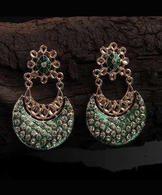 Green Gold Plated Chandbali Earrings 1