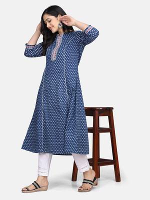 Indigo Handblock Printed Kurta 11