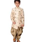 Beige plain cotton silk boys-indo-western-dress