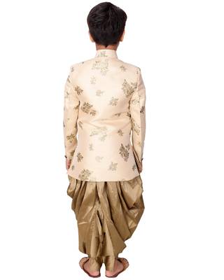 Beige plain cotton silk boys-indo-western-dress 2