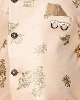 Beige plain cotton silk boys-indo-western-dress 5