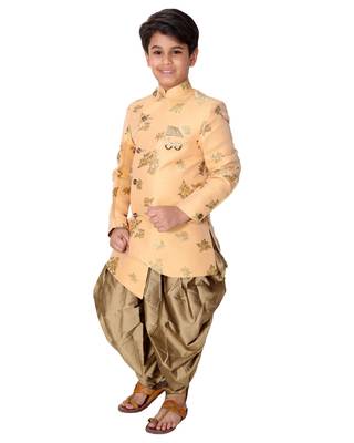 fourfolds boy's peach indo western wear 4