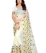 Off White Colour Embroidered Work Organza Saree With Blouse