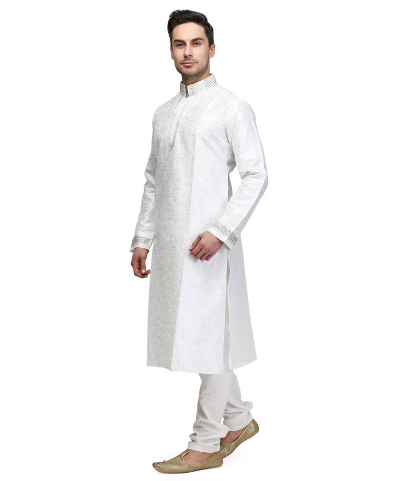 White raw silk kurta & pajama