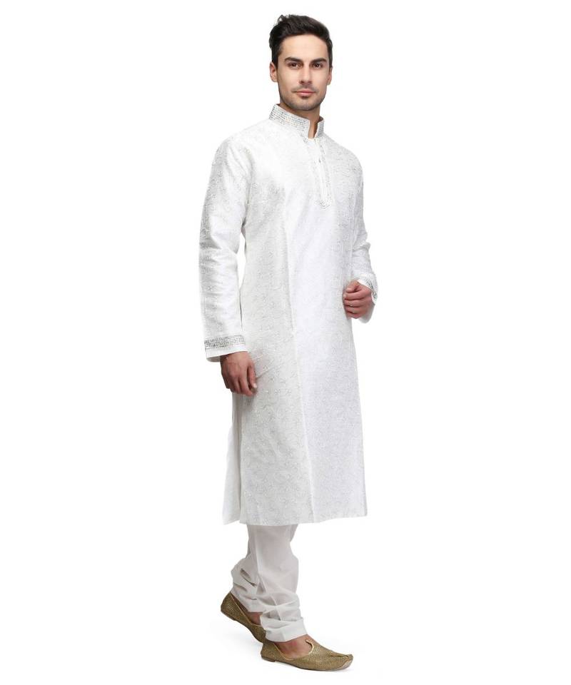 White raw silk kurta & pajama