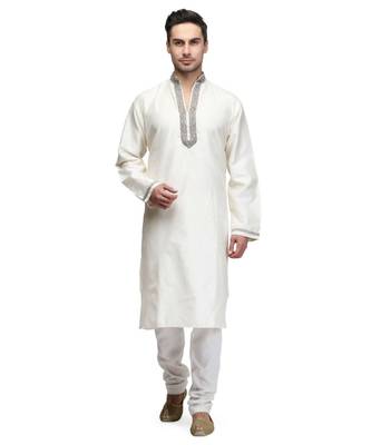 Off white raw silk kurta & pajama 1